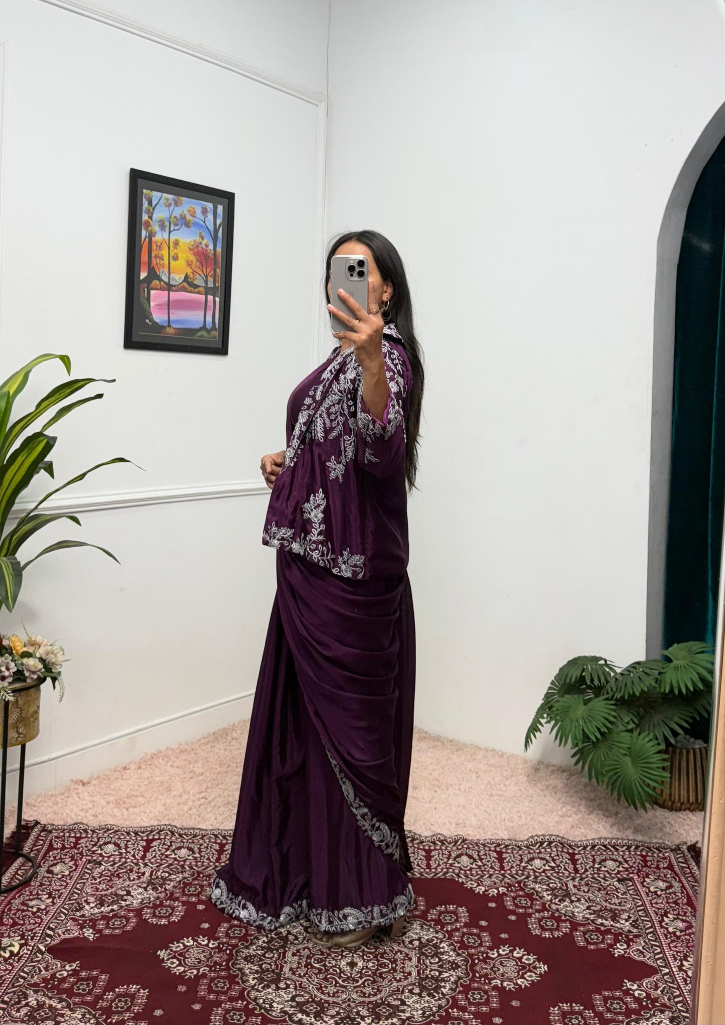 Purple Ready to Wear Indowestern Saree