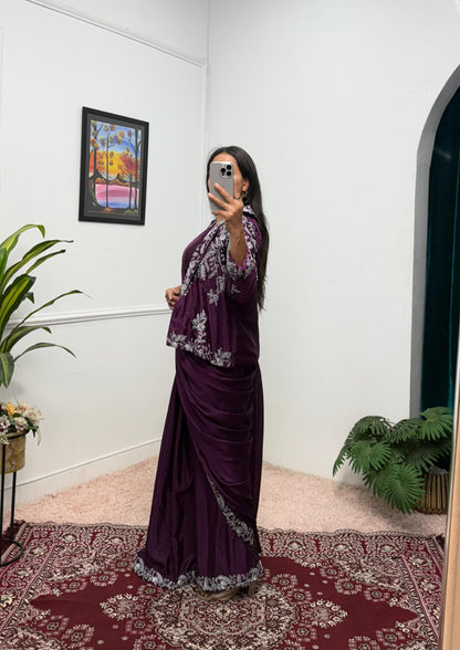 Purple Ready to Wear Indowestern Saree