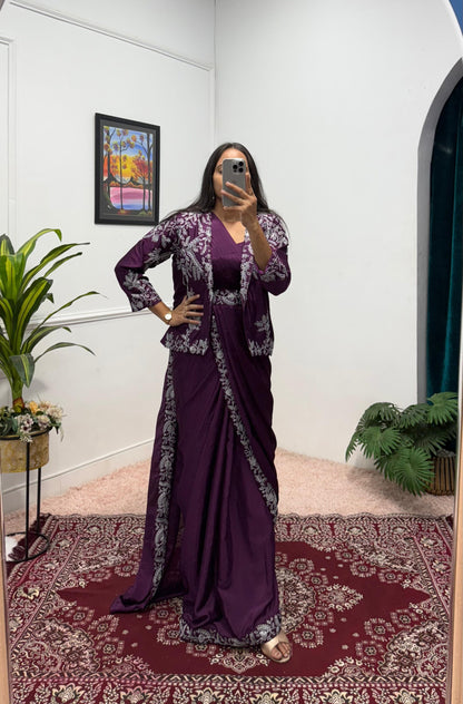 Purple Ready to Wear Indowestern Saree