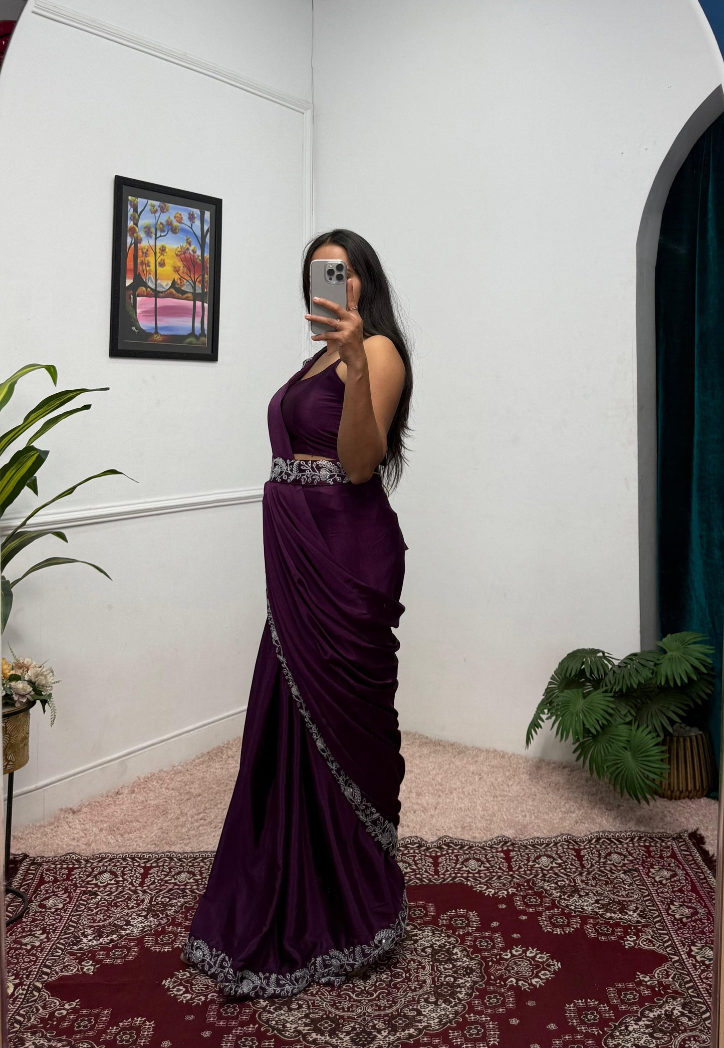 Purple Ready to Wear Indowestern Saree