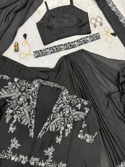 Black Indowestern Type Heavy Saree