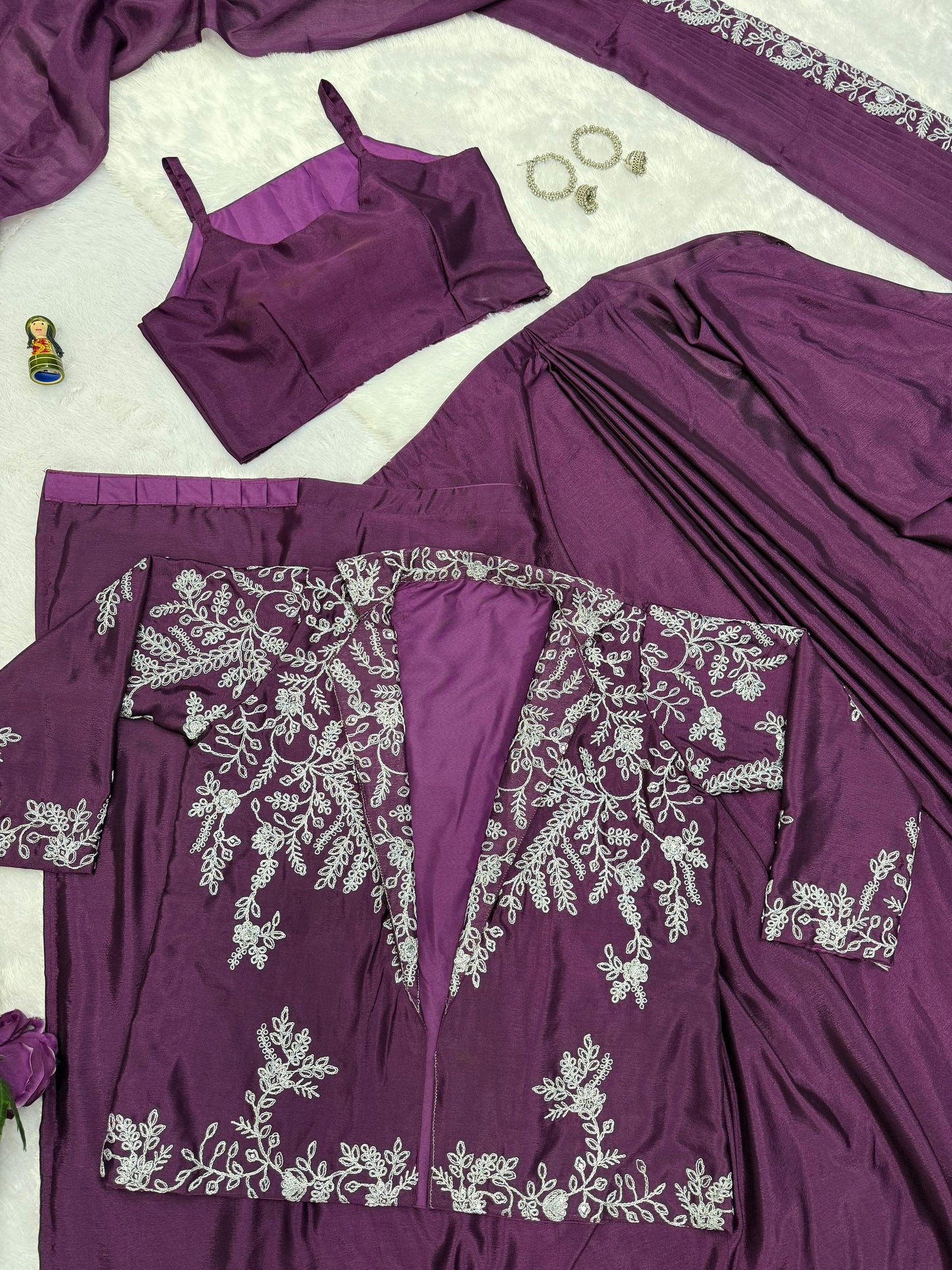 Purple Ready to Wear Indowestern Saree