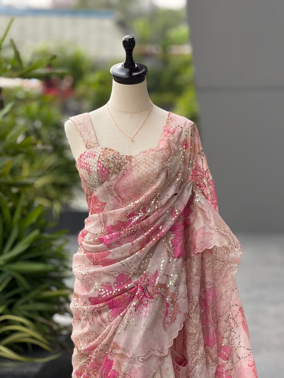Pink Digital Printed Festival Saree