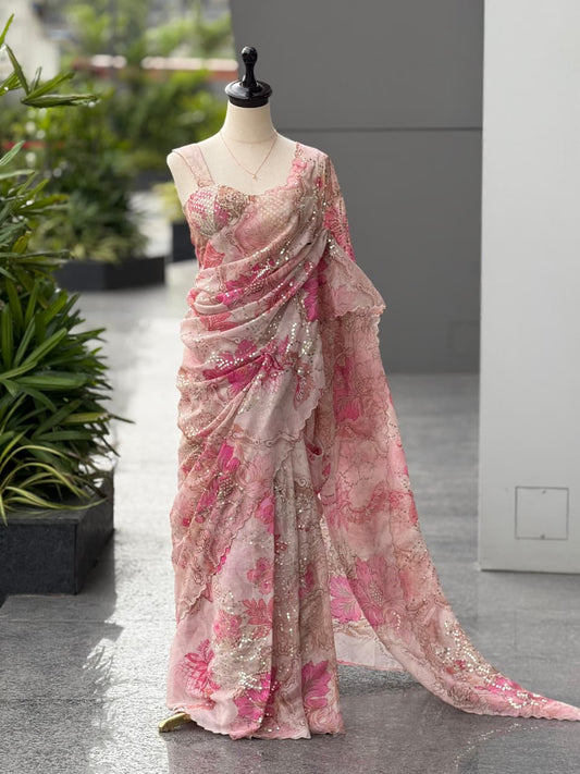 Pink Digital Printed Festival Saree