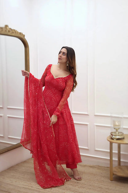 Red Diwali Special Anarkali Suits