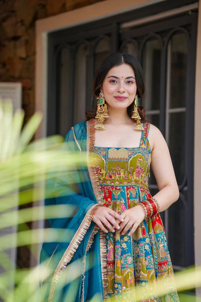Green Organza Silk Festive Gown