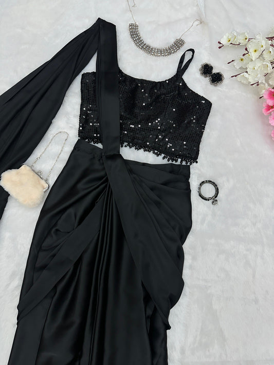 Black Ready to Wear Western Saree