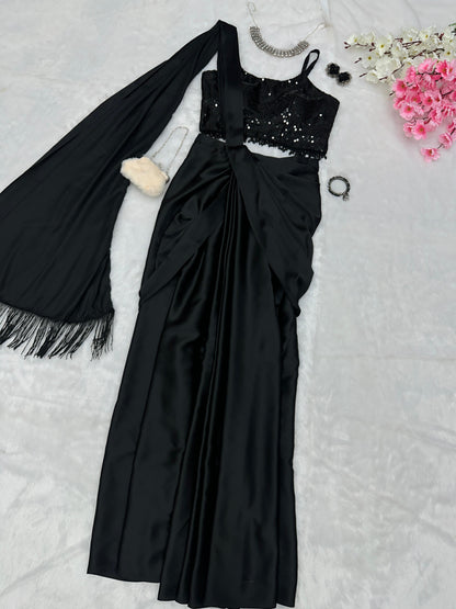 Black Ready to Wear Western Saree