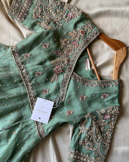 Green Elegant Embroidery Work Gown