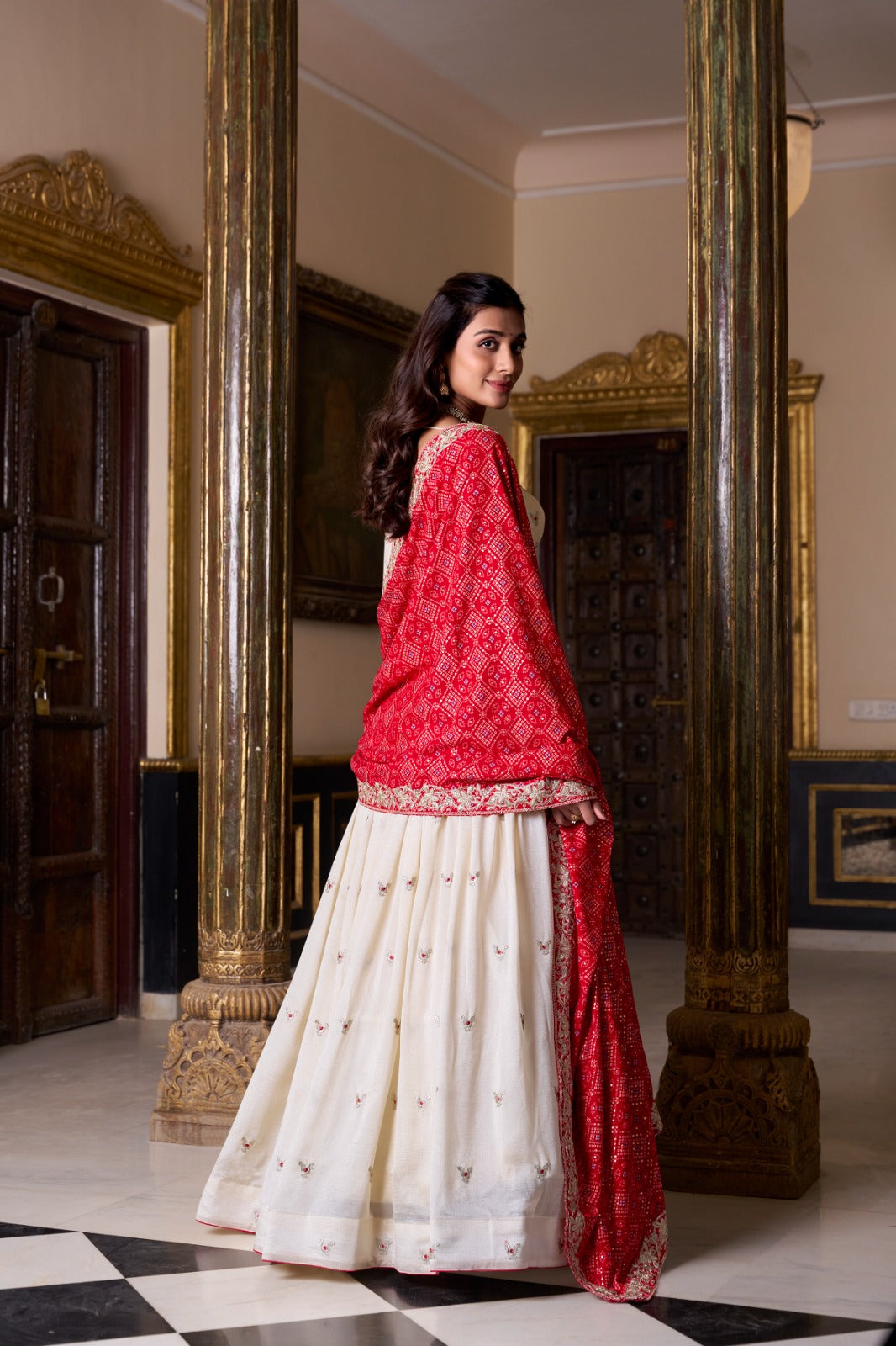 White Vichitra Silk Lehenga