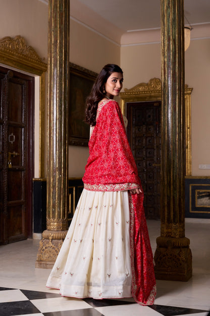 White Vichitra Silk Lehenga