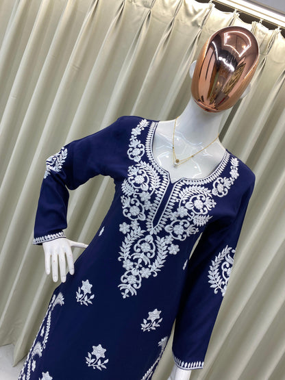 Navy Blue Elegant Full Stitched Top & Plazo