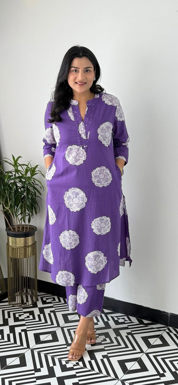 Purple Jaipuri Cotton Cord Set
