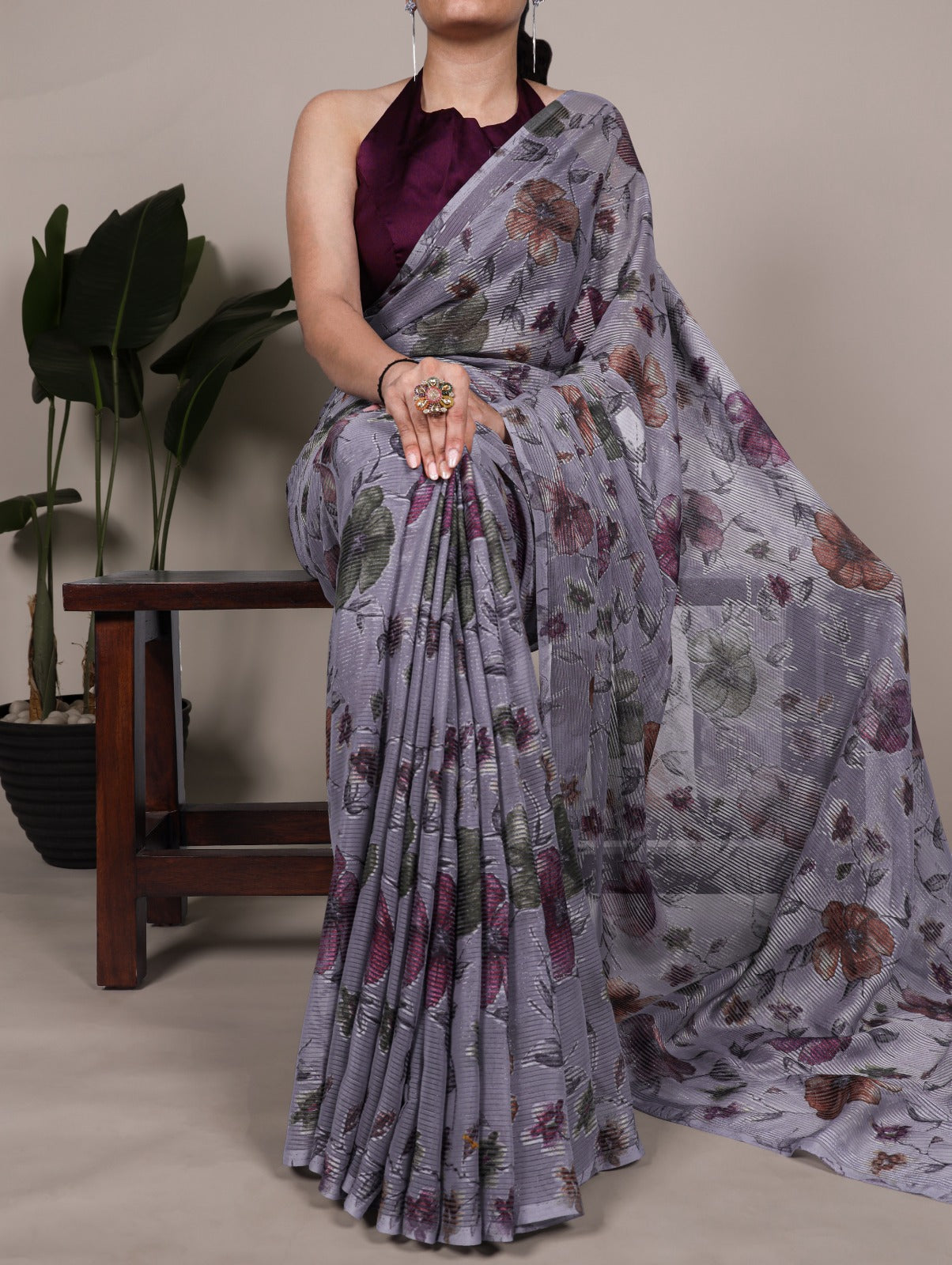 Grey Lurex Brasso Saree