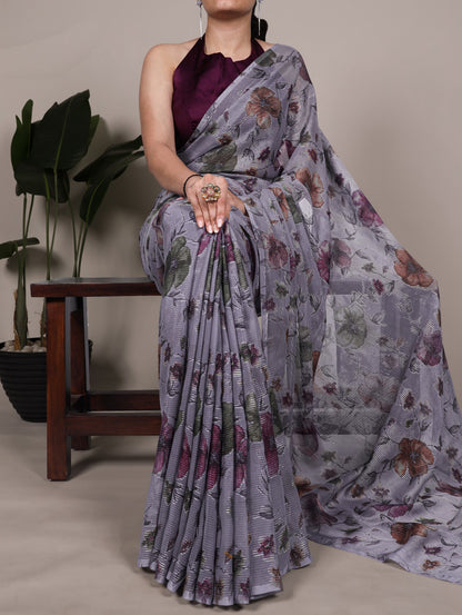 Grey Lurex Brasso Saree
