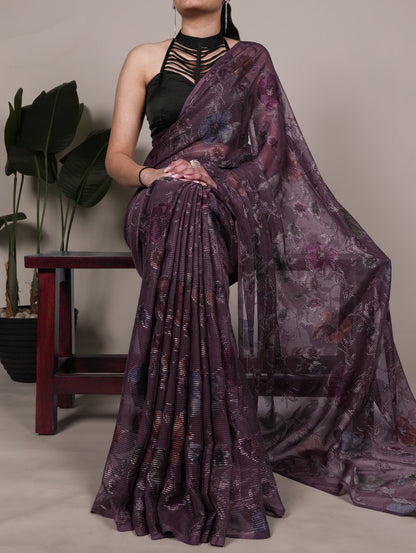 Lavender Pure Lurex Brasso Saree