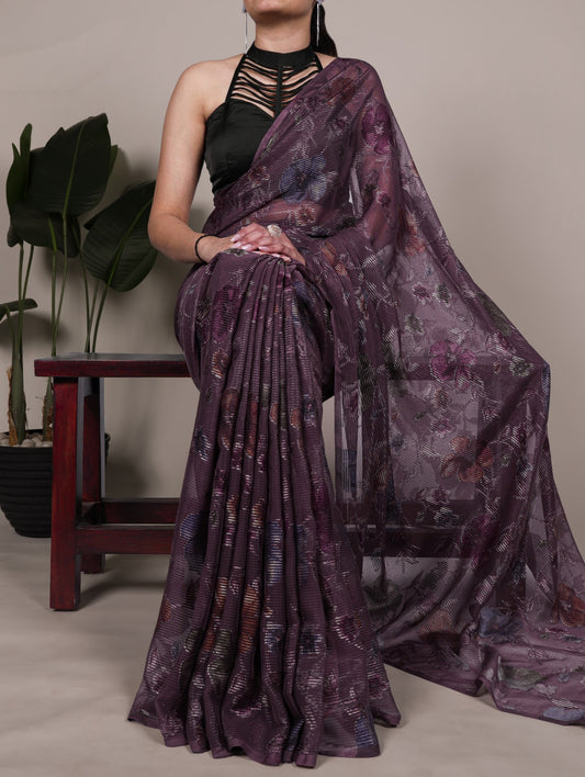 Lavender Pure Lurex Brasso Saree