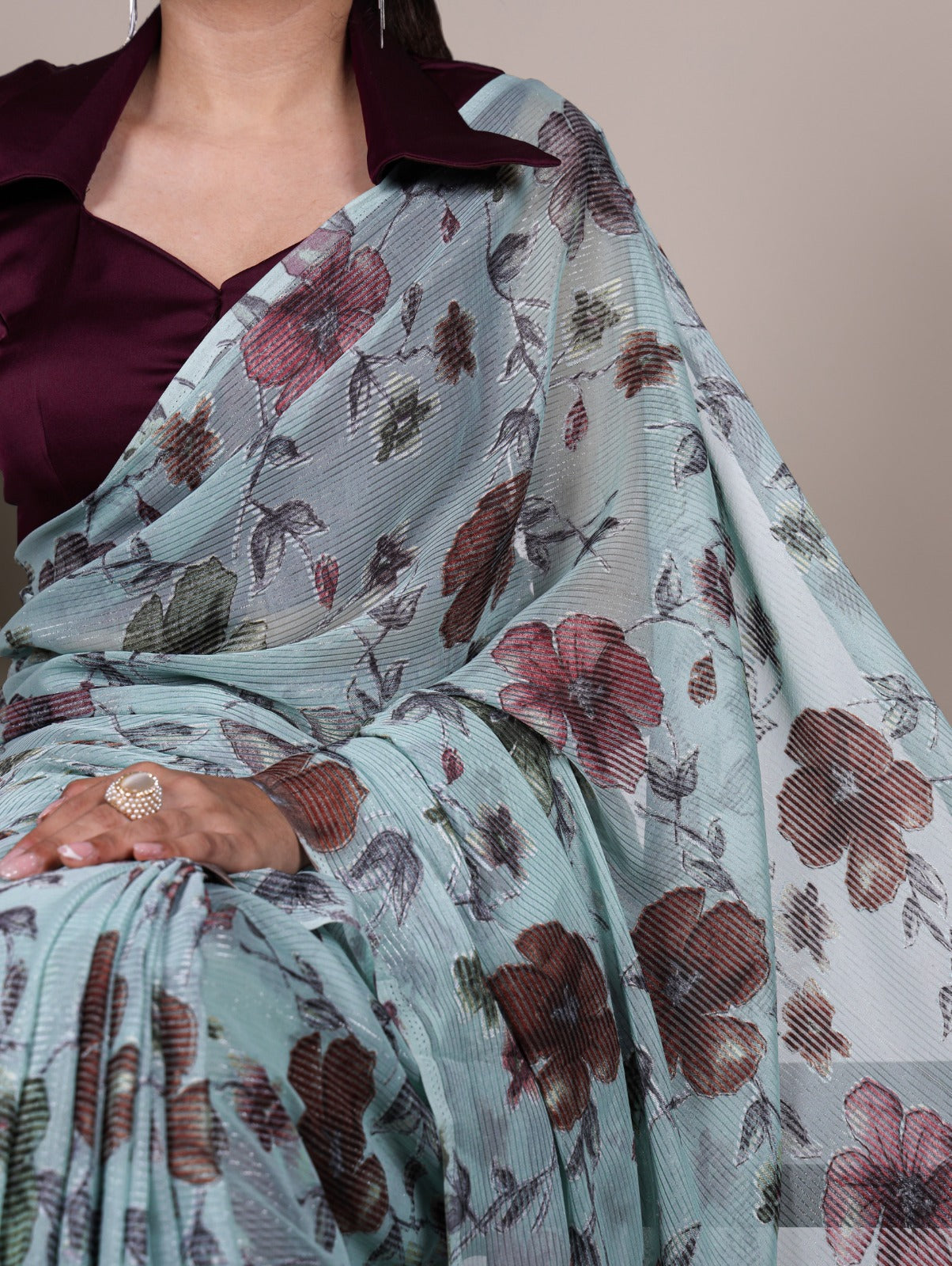 Blue Floral Brasso Saree