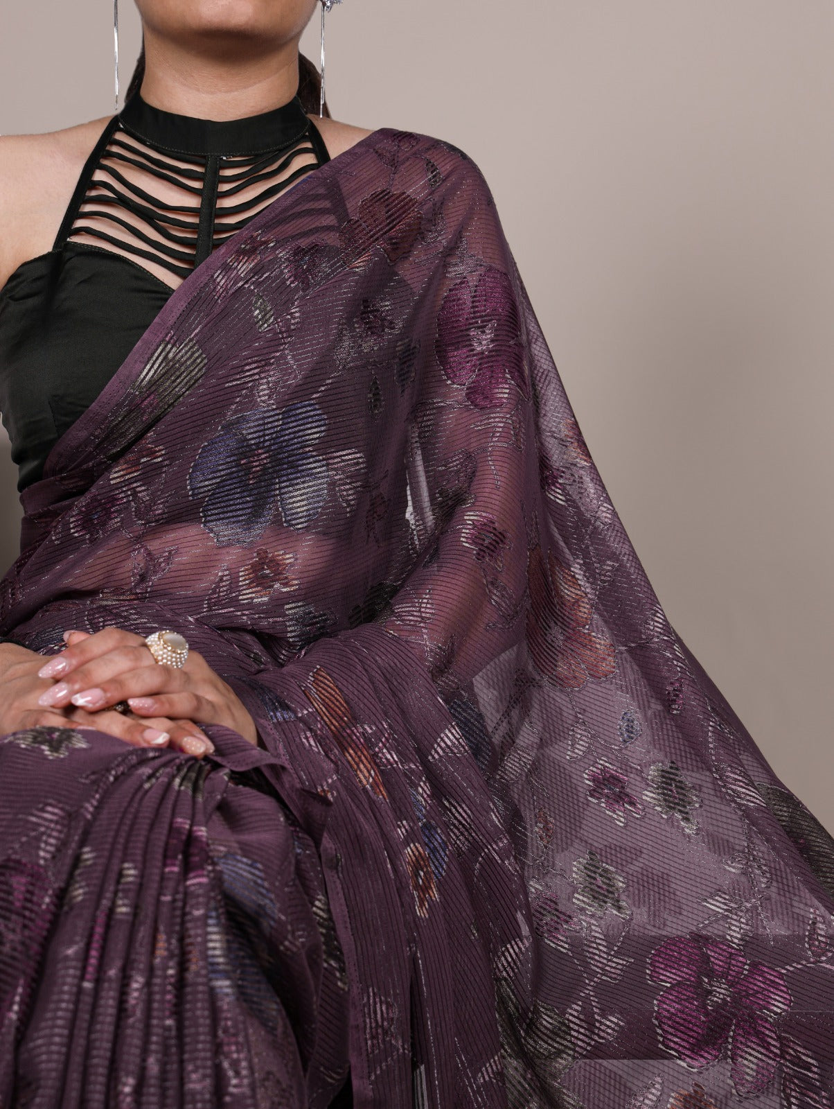 Lavender Pure Lurex Brasso Saree