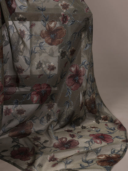 Olive Green Designer Floral Saree