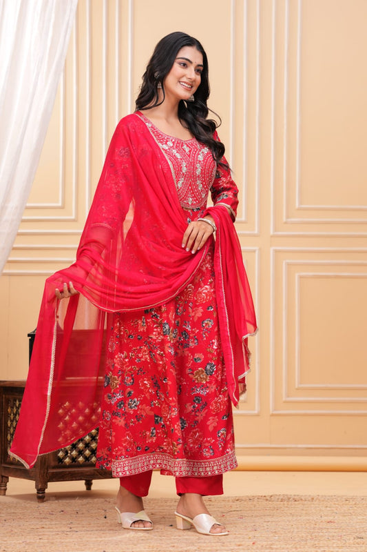 Red Designer Anarkali Diwali Festival Kurti