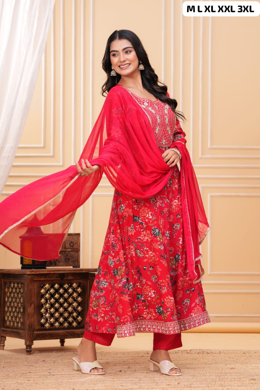 Red Designer Anarkali Diwali Festival Kurti