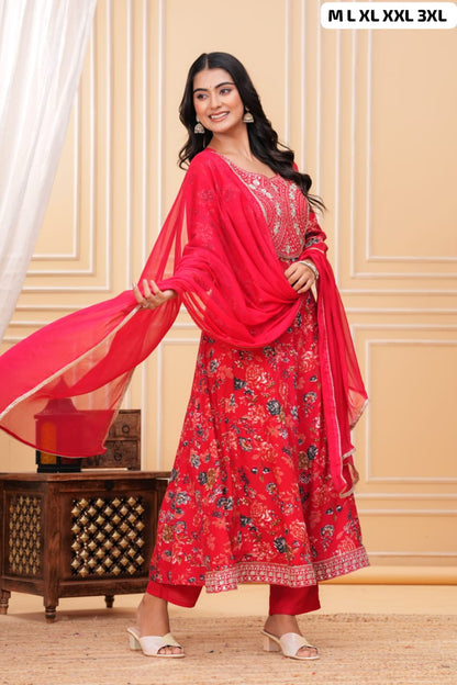 Red Designer Anarkali Diwali Festival Kurti