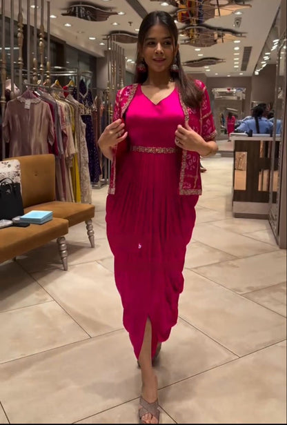 Pink Premium Printed Indo Western