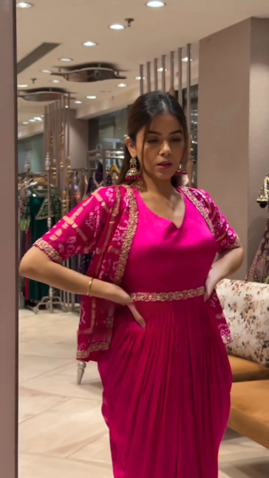 Pink Premium Printed Indo Western