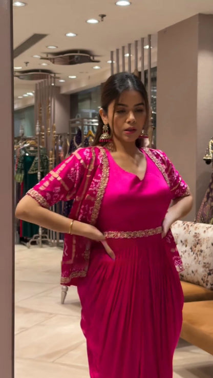 Pink Premium Printed Indo Western