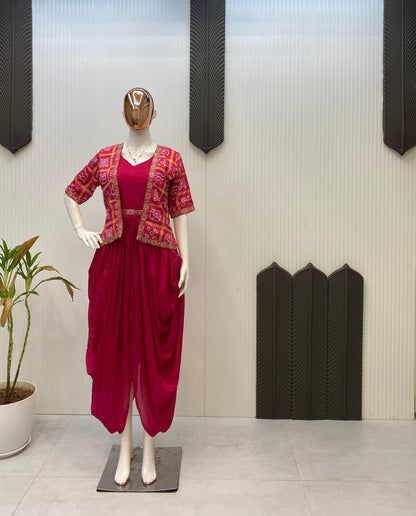 Pink Premium Printed Indo Western