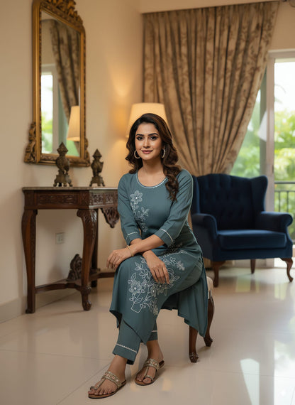 Wine Roman Silk Kurti 2 Piece