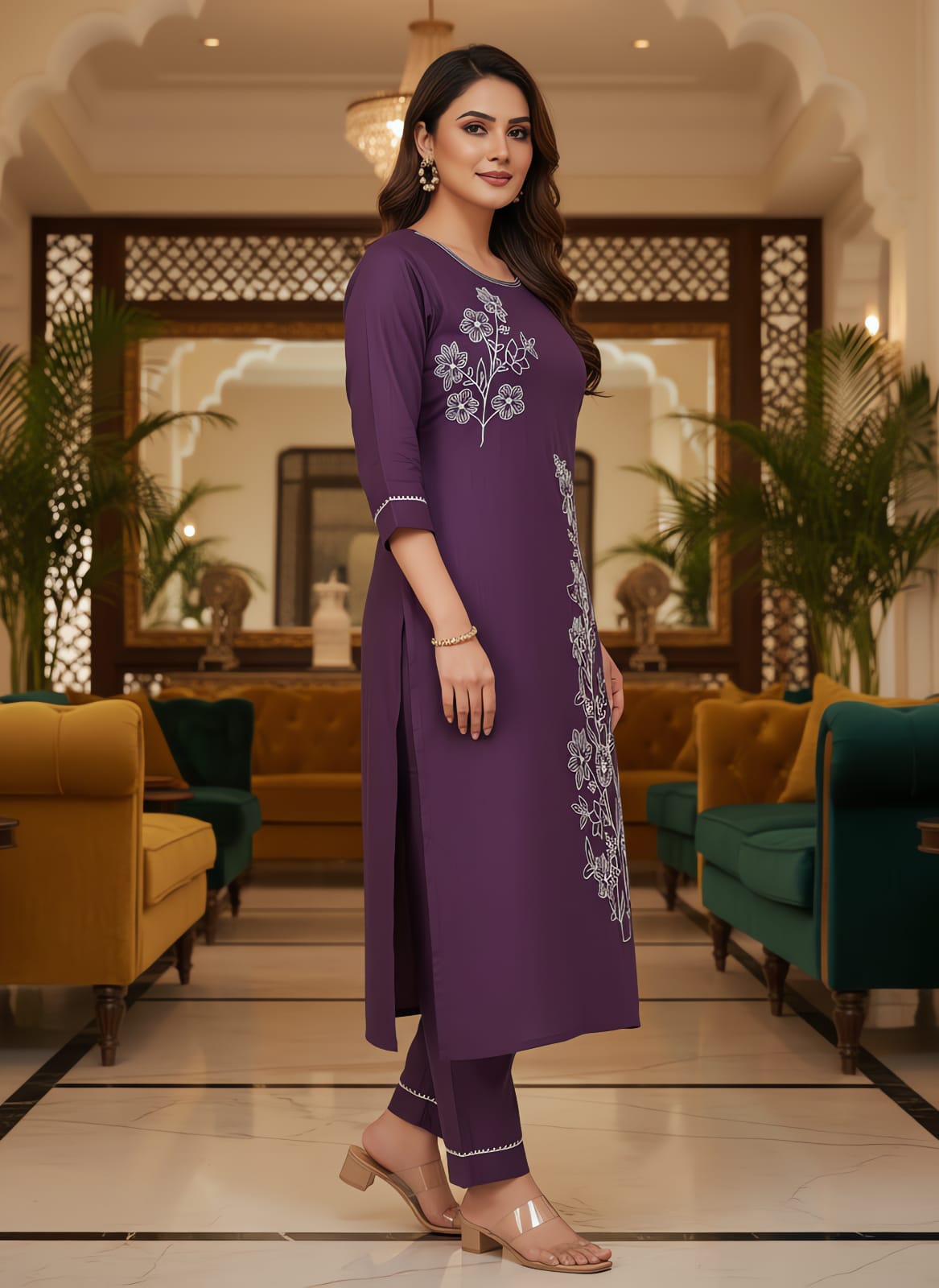 Rama Embroidery Silk Kurti 2 Piece