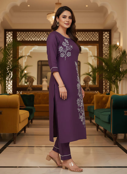 Rama Embroidery Silk Kurti 2 Piece