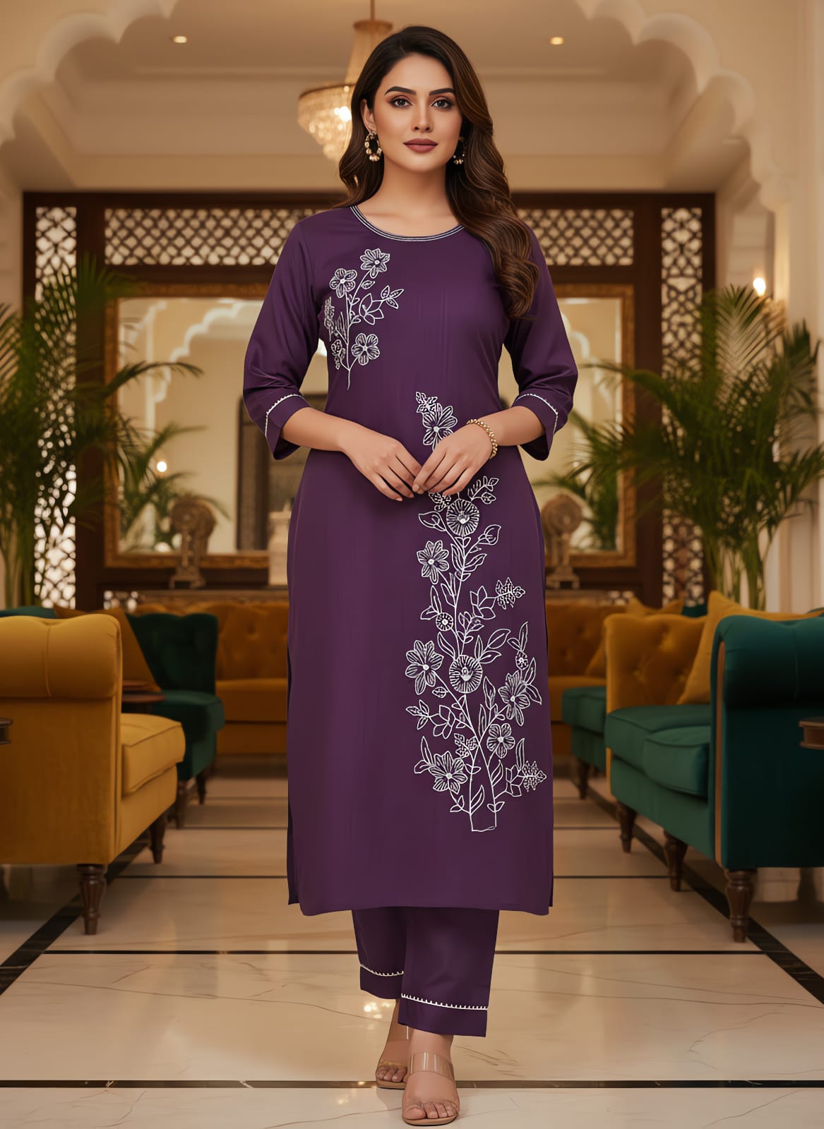 Rama Embroidery Silk Kurti 2 Piece