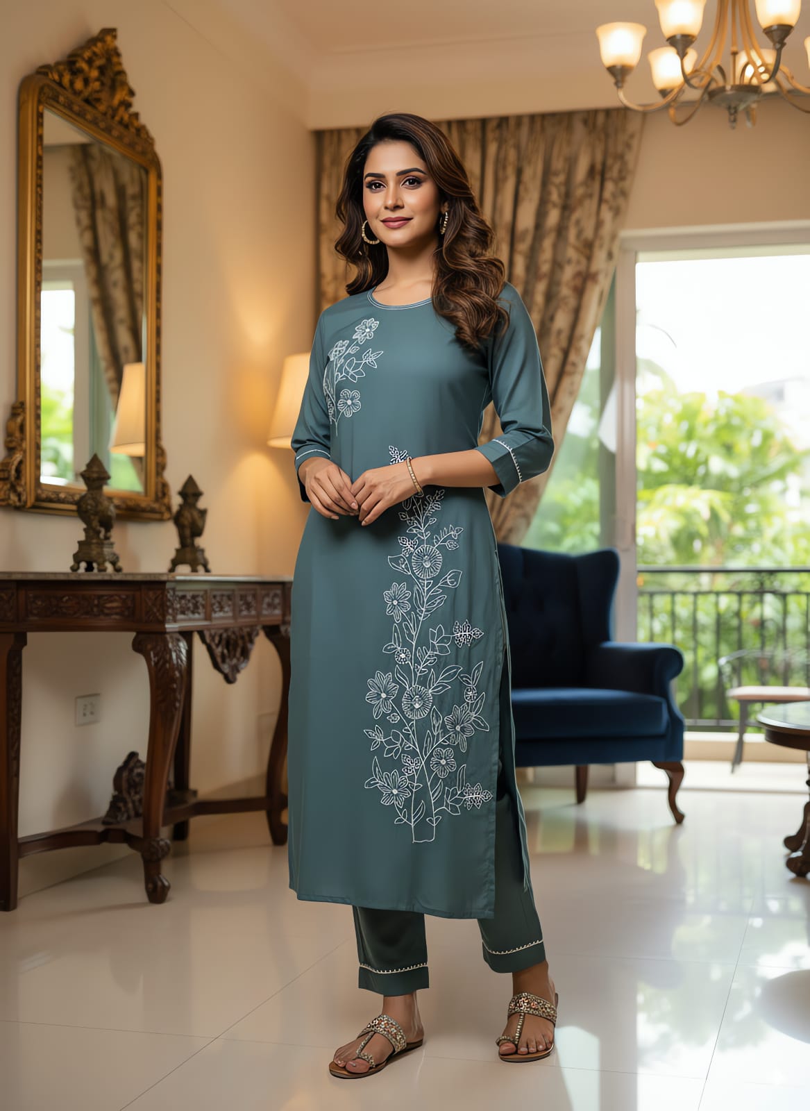 Wine Roman Silk Kurti 2 Piece