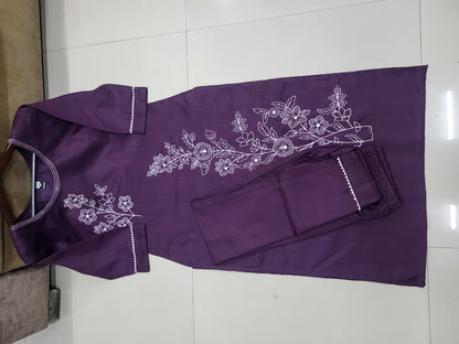 Rama Embroidery Silk Kurti 2 Piece