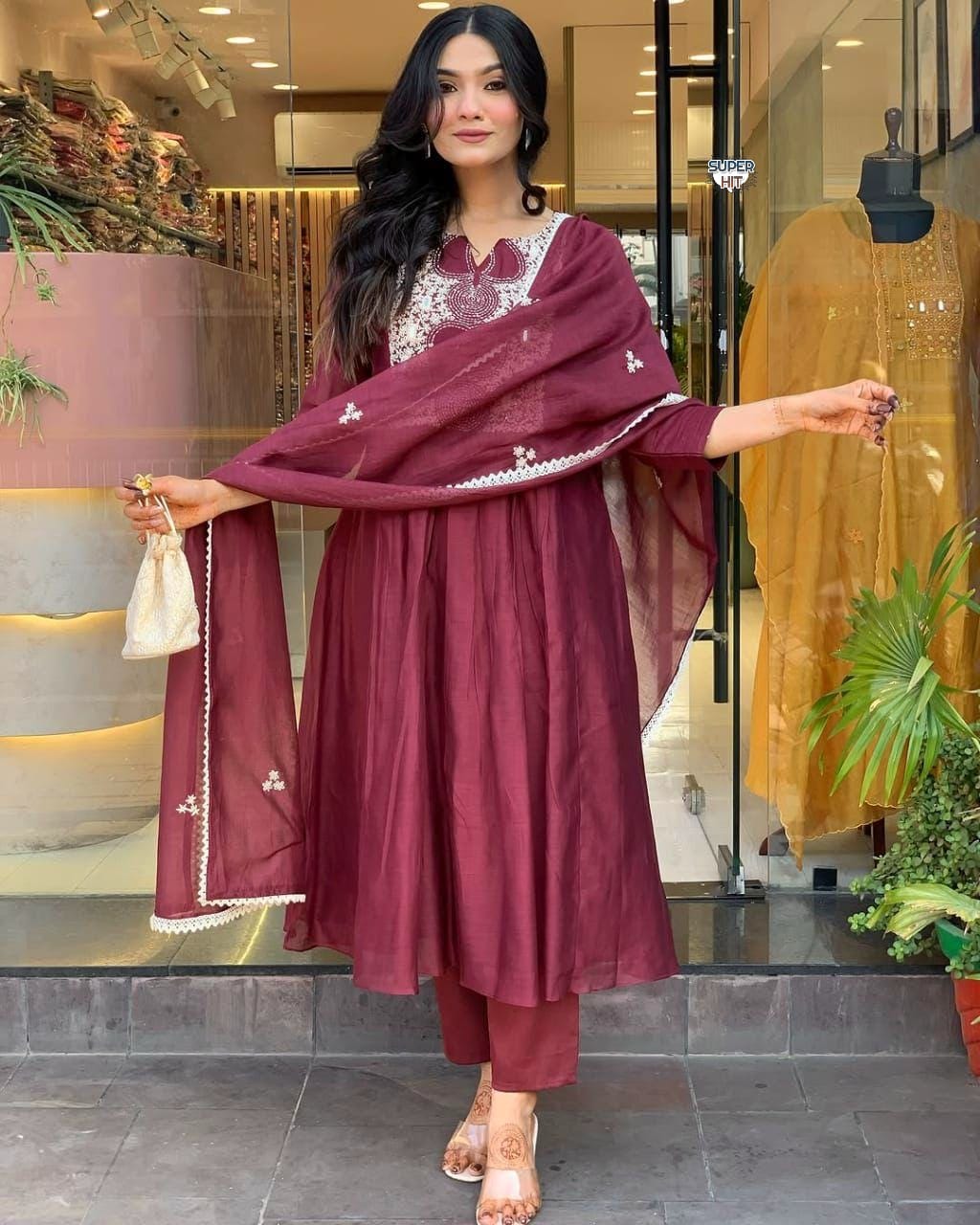 Maroon Premium Festival Look Anarkali Kurti