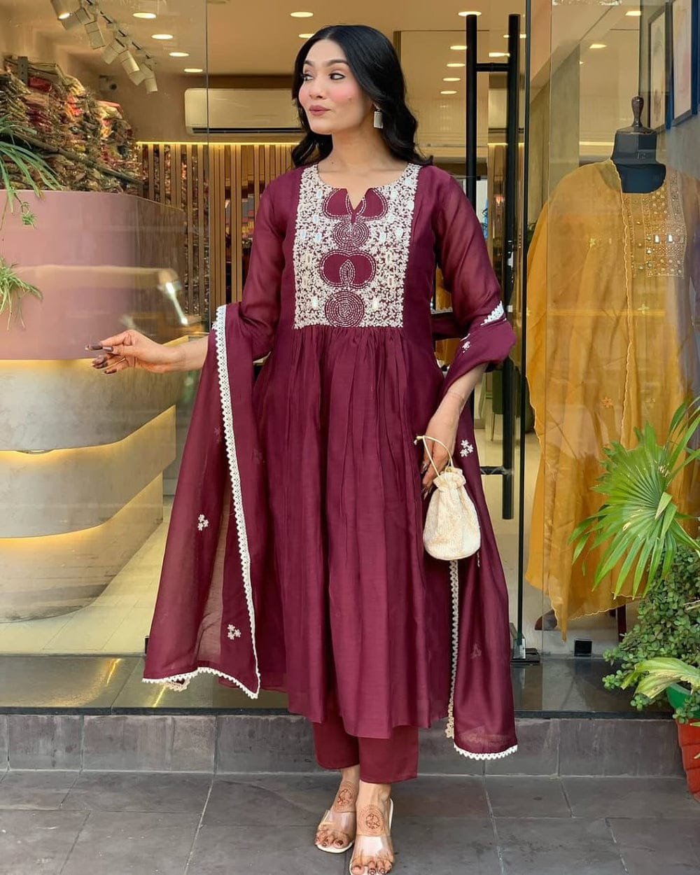 Maroon Premium Festival Look Anarkali Kurti