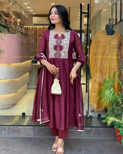 Maroon Premium Festival Look Anarkali Kurti