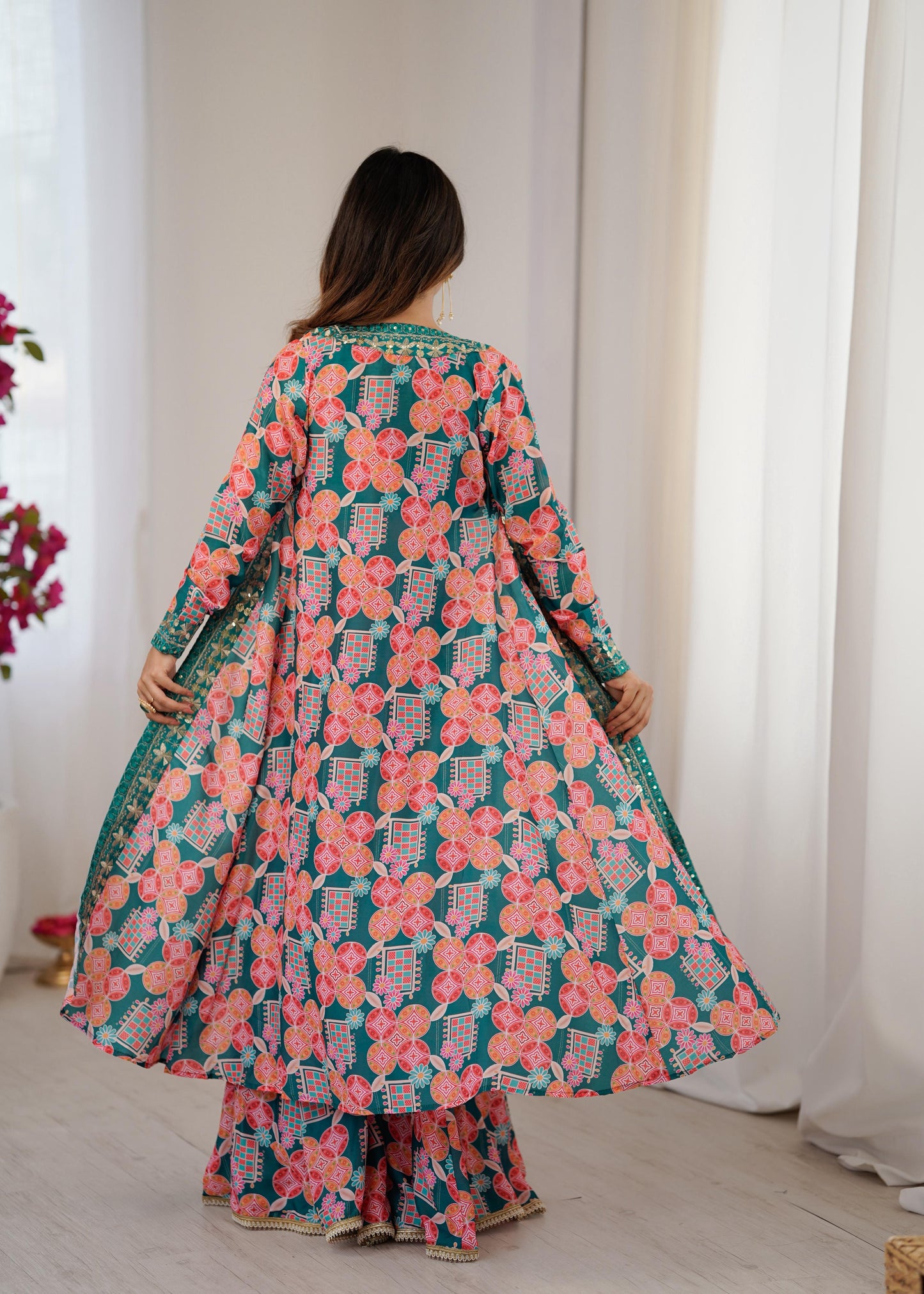 Sky Blue Digital Printed Heavy Indo Western