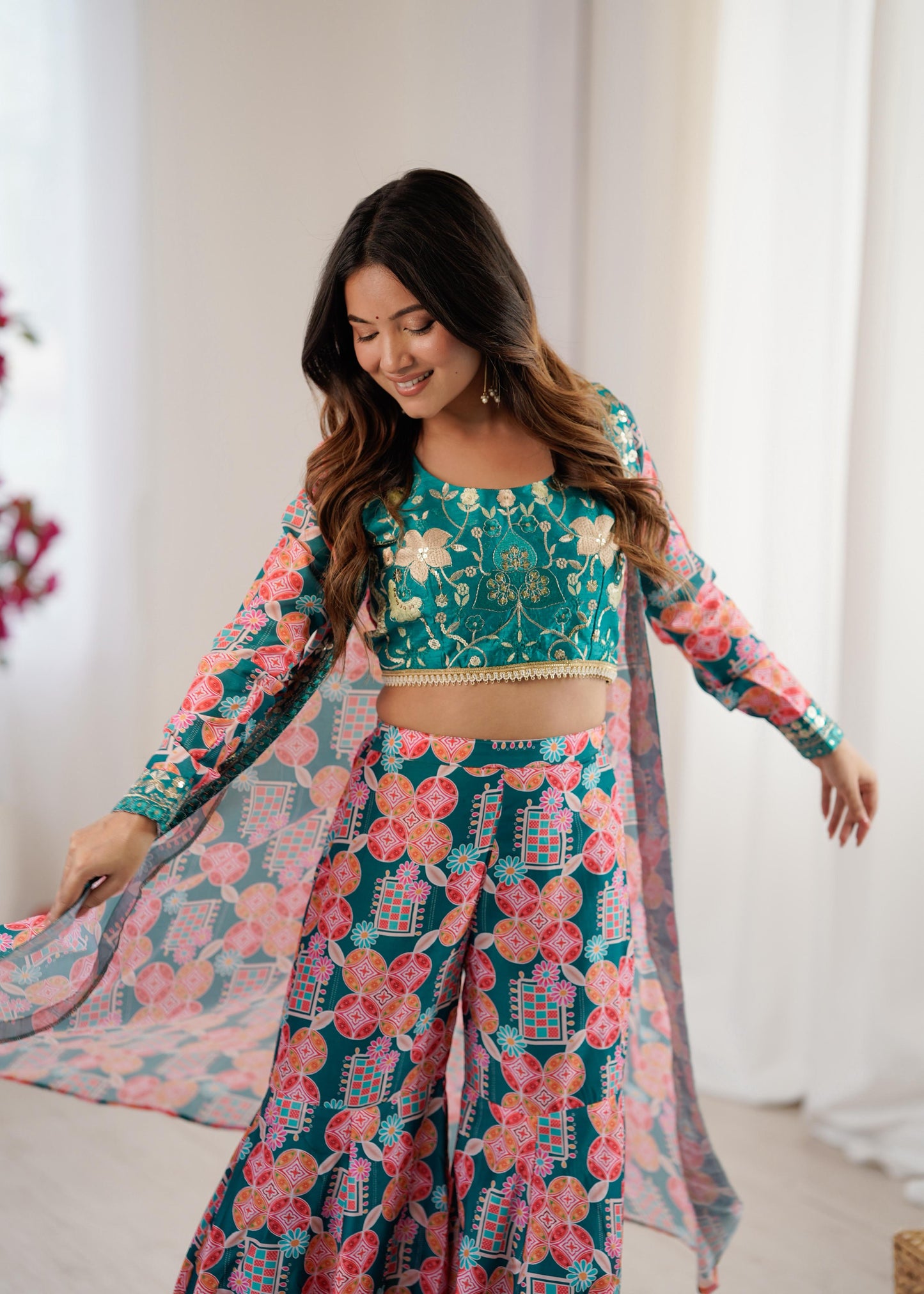 Sky Blue Digital Printed Heavy Indo Western