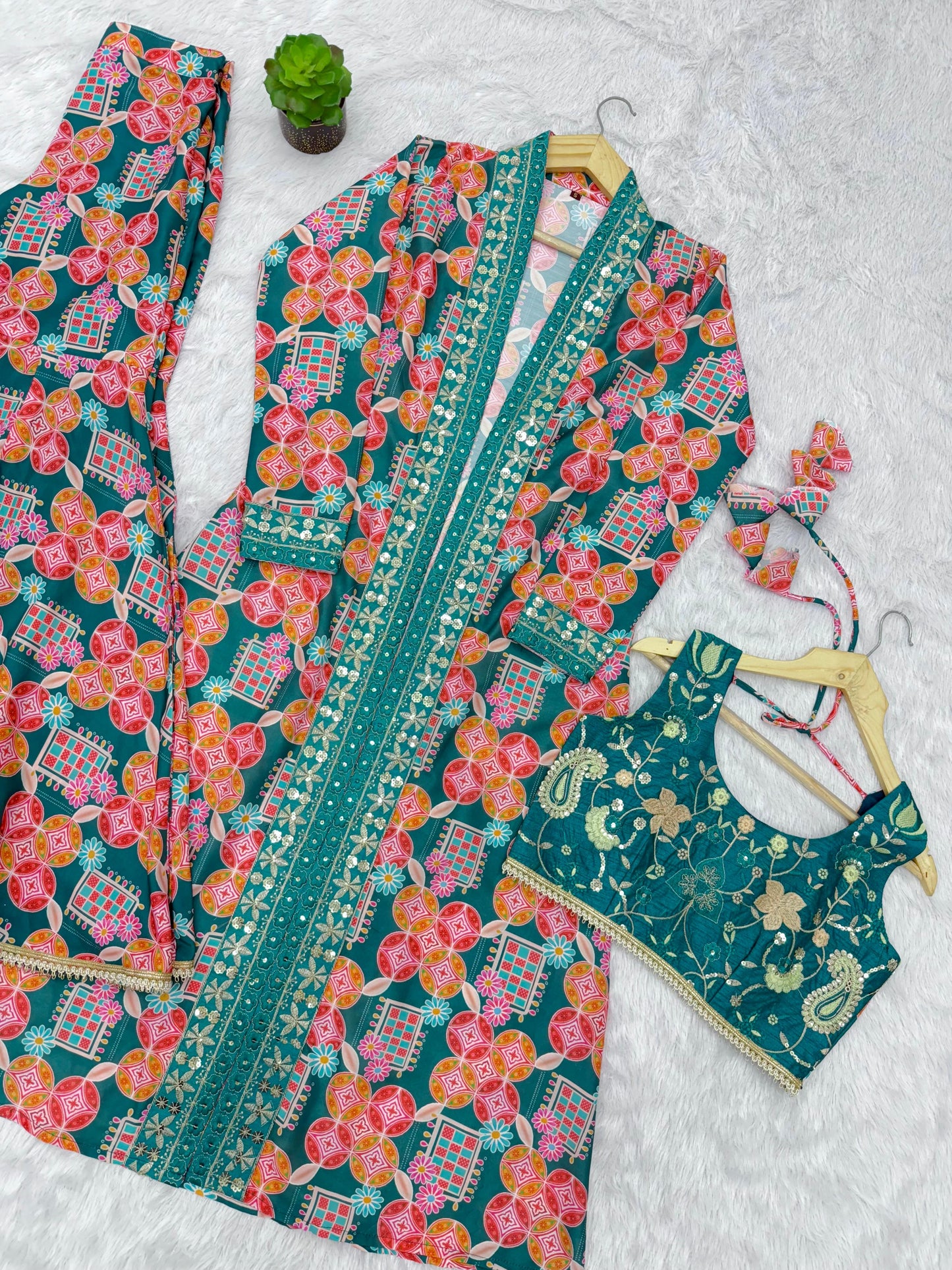 Sky Blue Digital Printed Heavy Indo Western