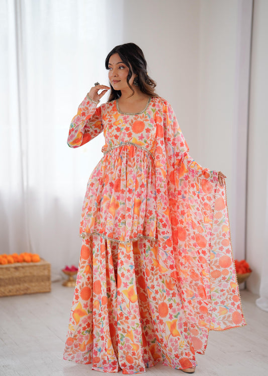 Orange Heavy Organza Festive Plazo Suits