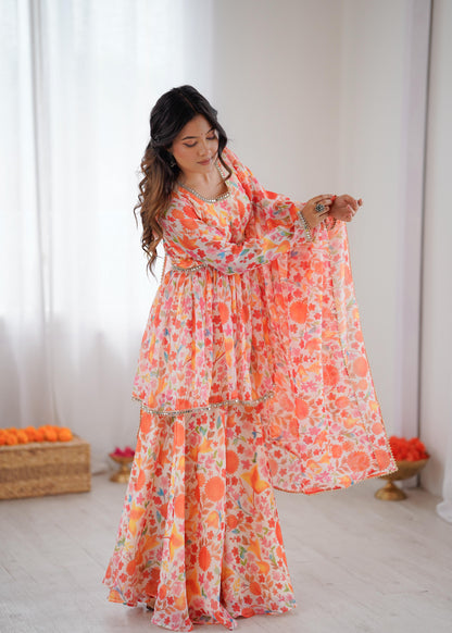 Orange Heavy Organza Festive Plazo Suits