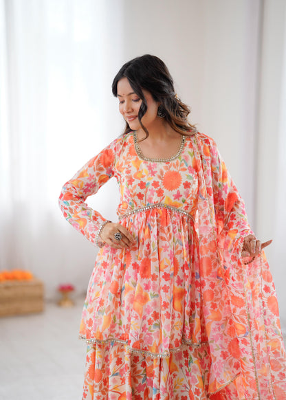 Orange Heavy Organza Festive Plazo Suits