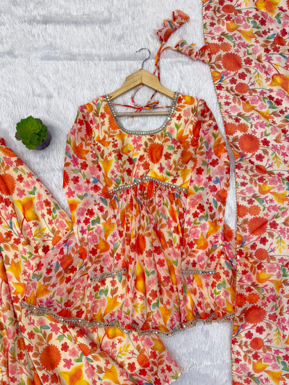 Orange Heavy Organza Festive Plazo Suits