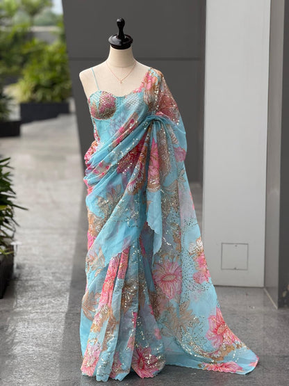 Blue Pure Jimmy Organza Saree