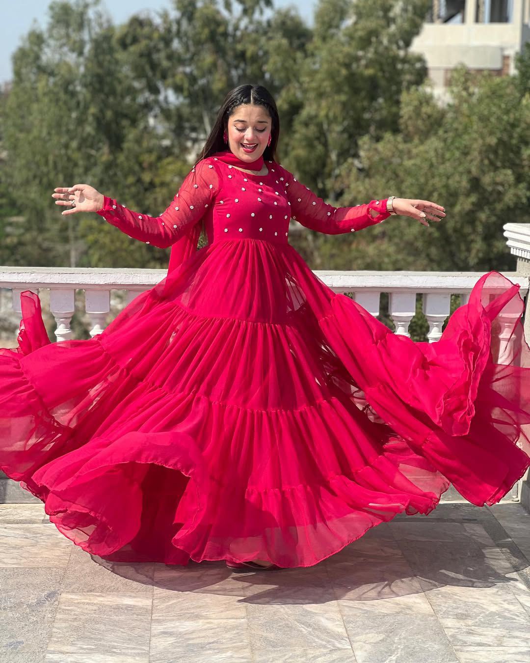 Red Premium Georgette Gown