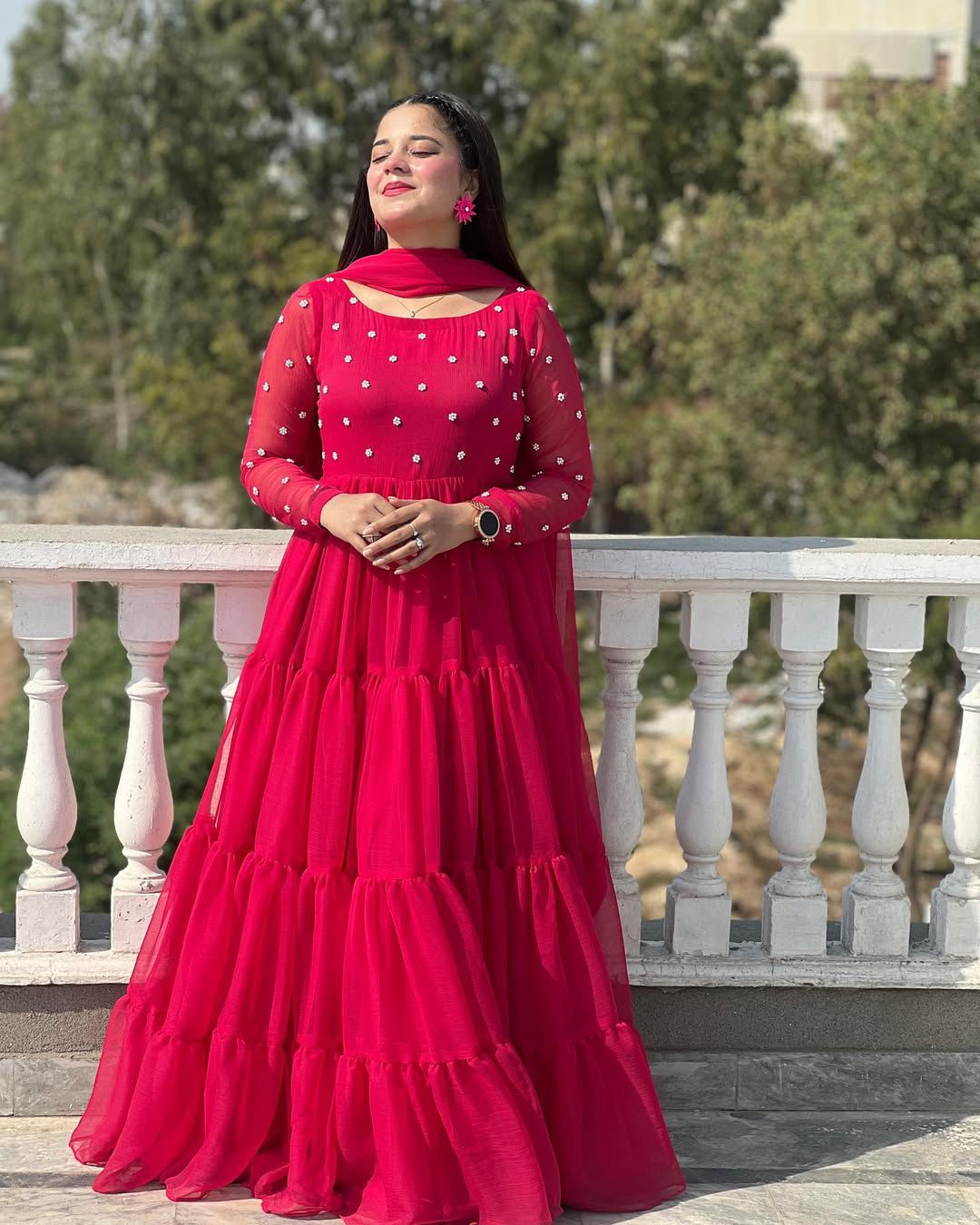 Red Premium Georgette Gown